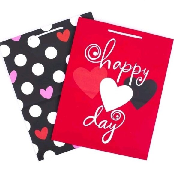Hallmark 13" Large Valentines Day Gift Bags Pack of 2: Red with Hearts & Black - Picture 1 of 5